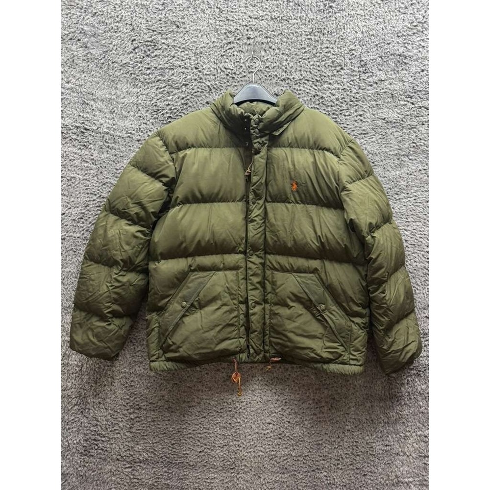 Polo Ralph Lauren Embroidered Duck Down Puffer‎ Jacket Olive Green Mens Size XL